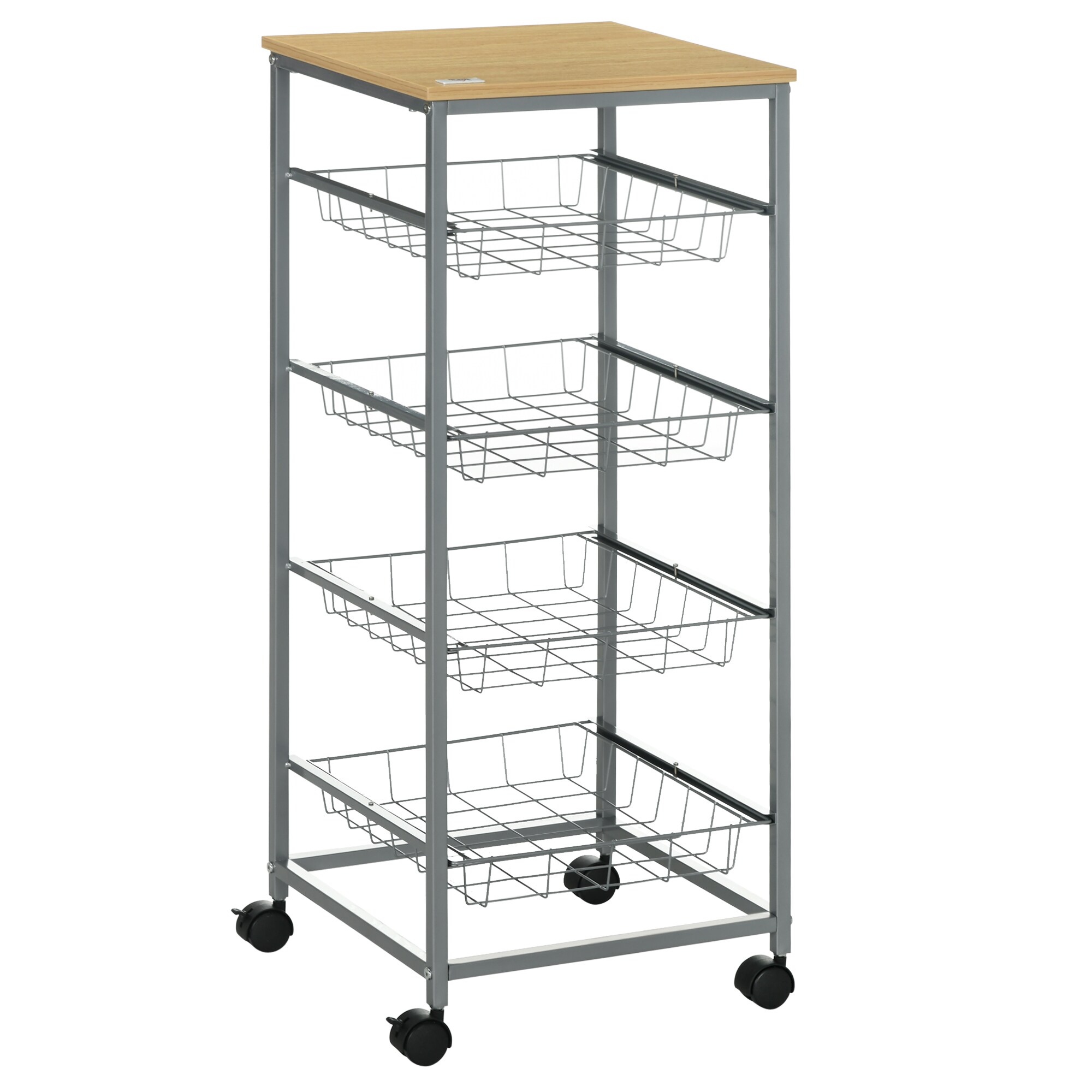 HOMCOM Küchenrollwagen silber, natur 36,5 x 36,5 x 89 cm (LxBxH)