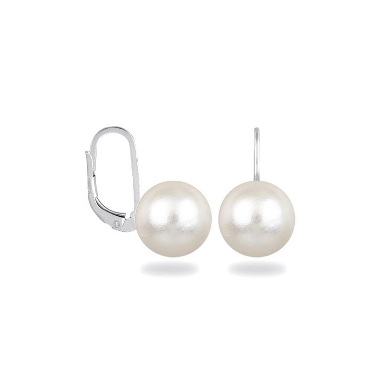 Boucles d'oreille argent rhodié dormeuse avec perle d'imitation de majorque