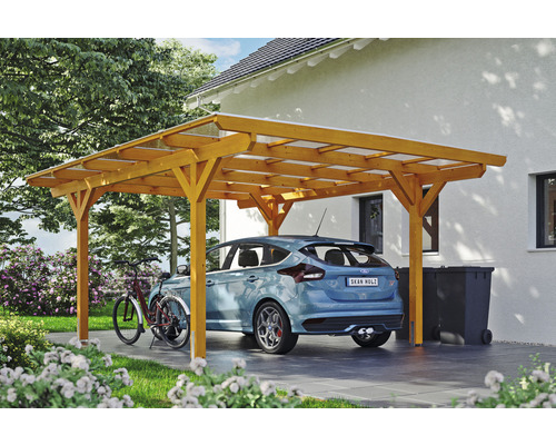SKAN HOLZ Odenwald enkele carport inclusief paalankers, 428 x 541 cm, licht eiken
