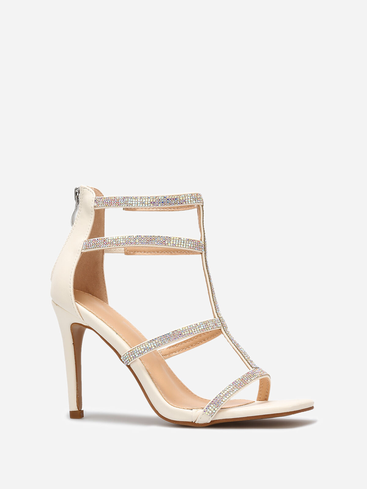 Sandales avec brides à strass et zip- Blanc