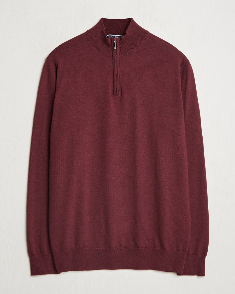 Charles Tyrwhitt Pure Merino Zip Neck Jumper Burgundy Red