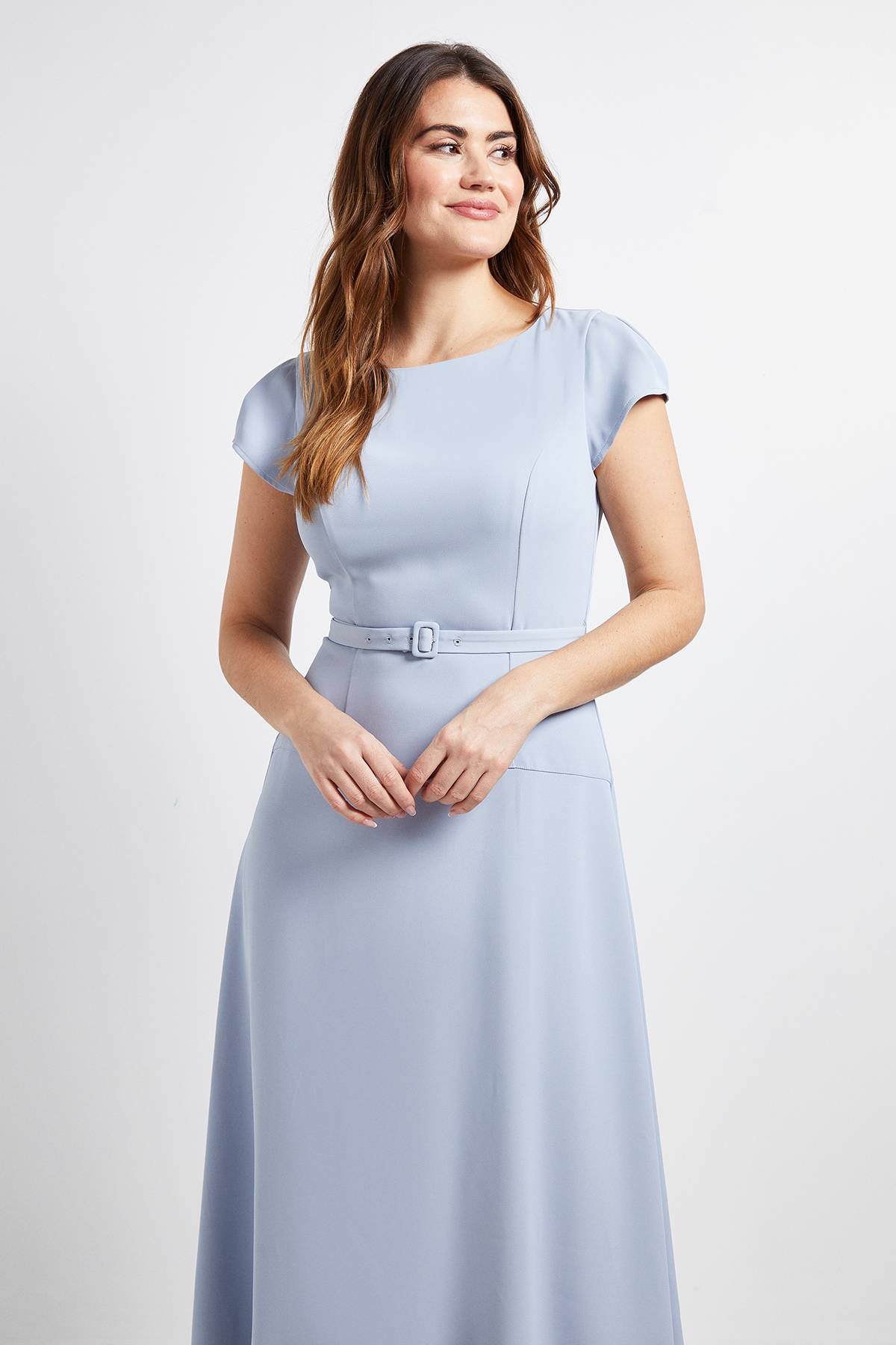 Wallis Robe Midi En Crêpe À Manches Courtes Avec Ceinture