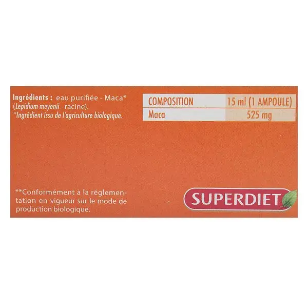 Maca Orgânica Superdiet - 20 ampolas