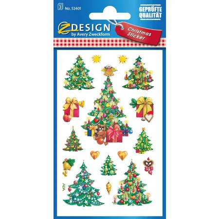 Avery Zweckform Z-Design 52401 Weihnachtssticker, Weihnachtsbäume, 3 Bogen/51 Sticker