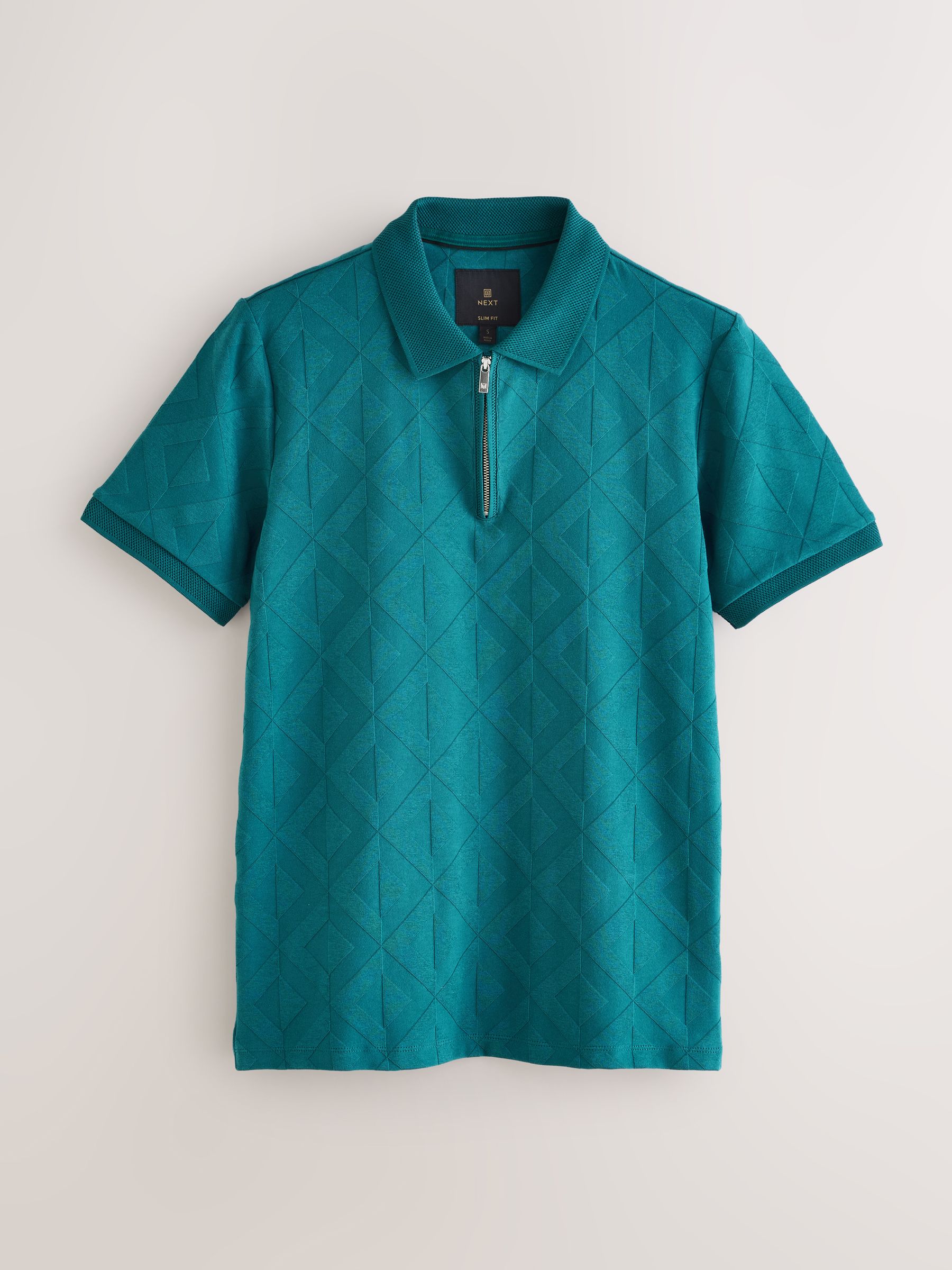 Blauwgroen - Normale Pasvorm - Net jacquard poloshirt