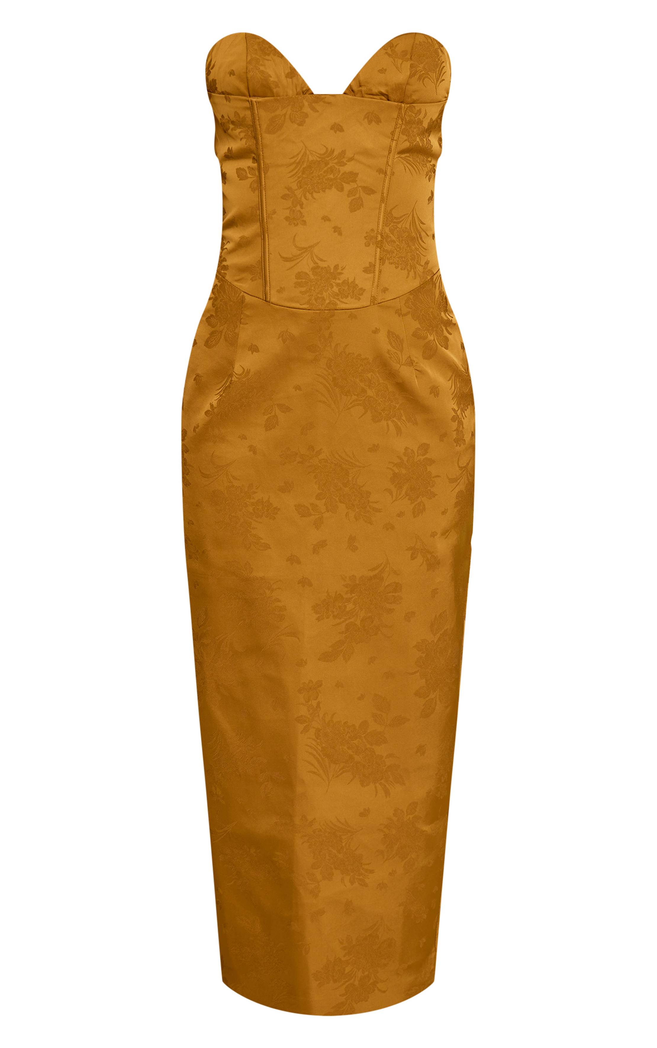 Doré Robe Midaxi Corset À Œillets Et Agrafes En Jacquard Olive Doré