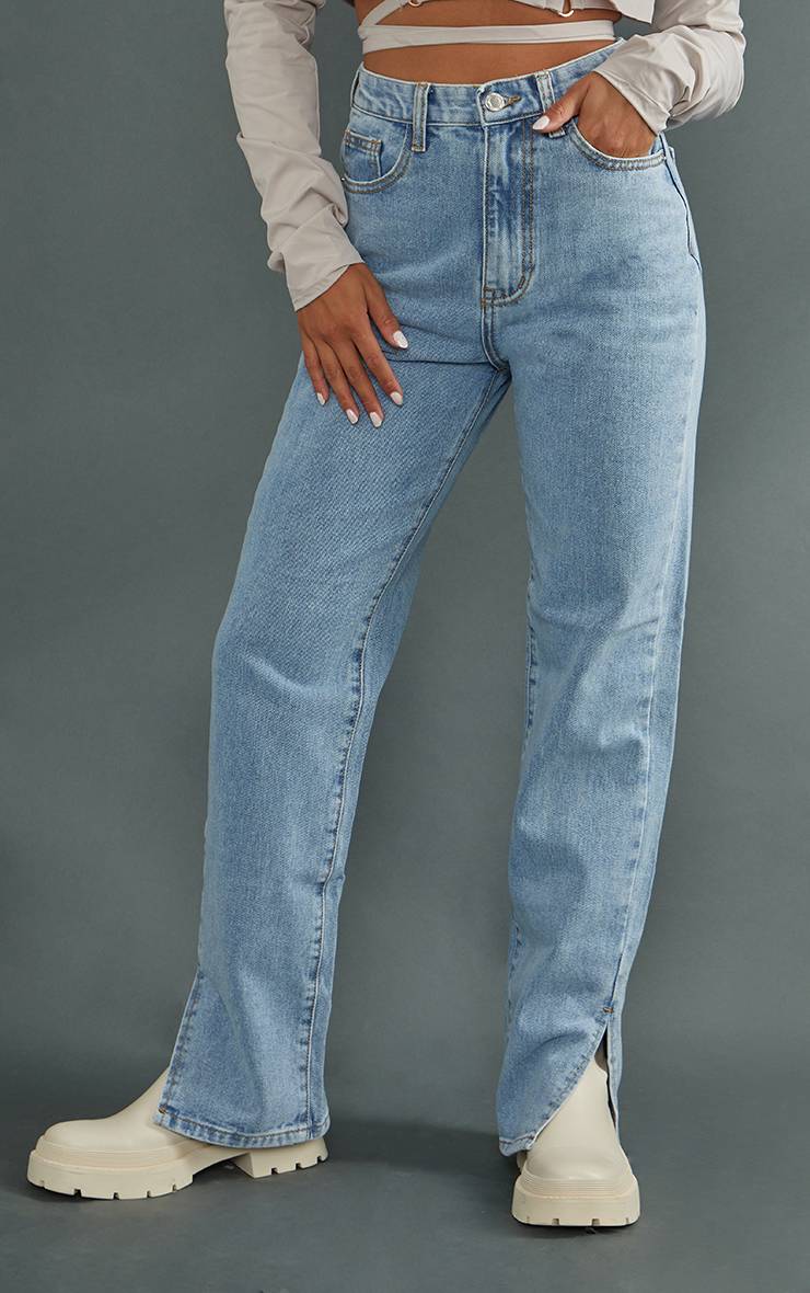 Bleu Clair Jean Petite Délavage Clair À Ourlet Fendu