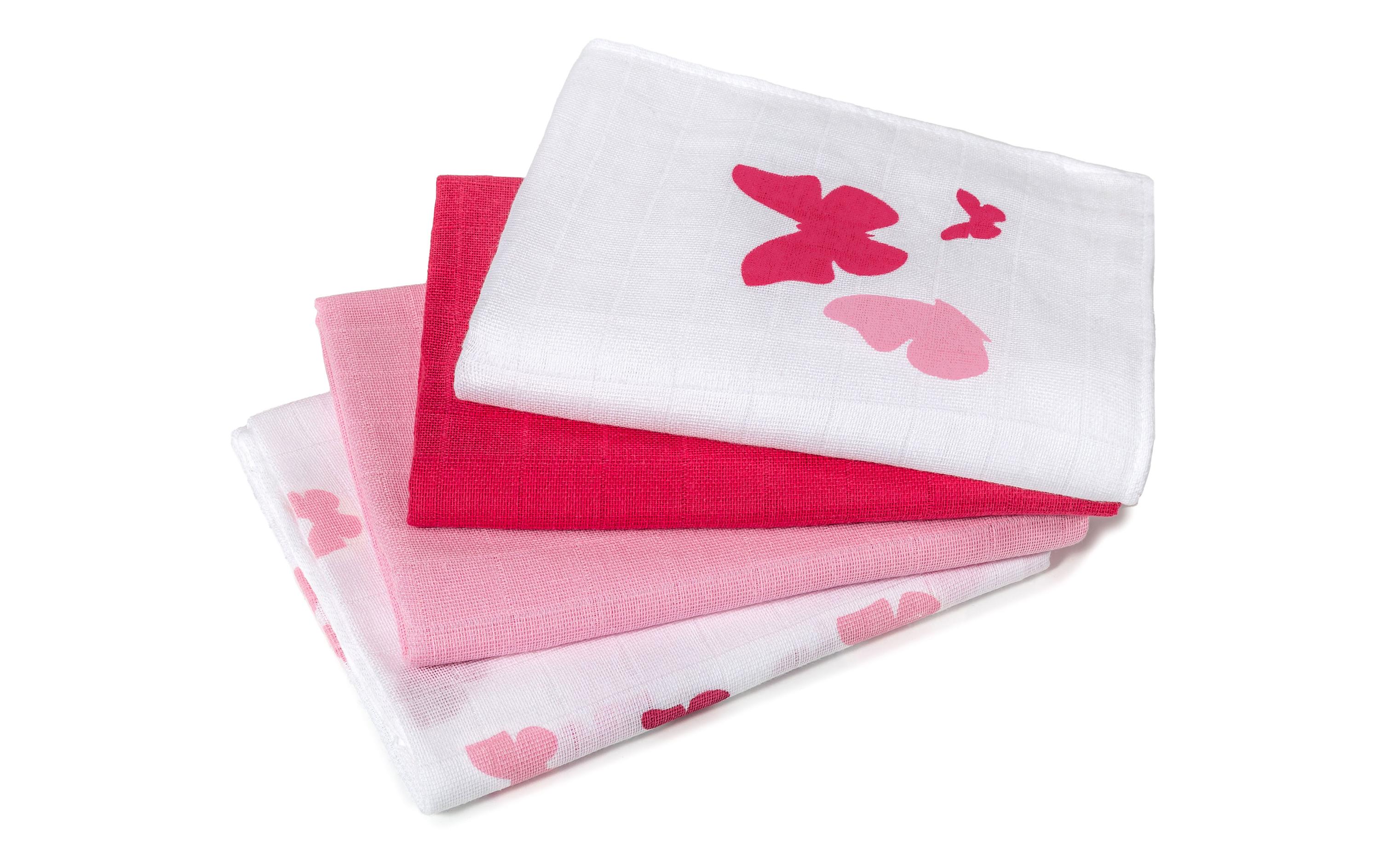 Mulltuch 4-er Set 80 x 80 cm Rosa/Rot SchmetterlingMulltücher 80 x 80 cm