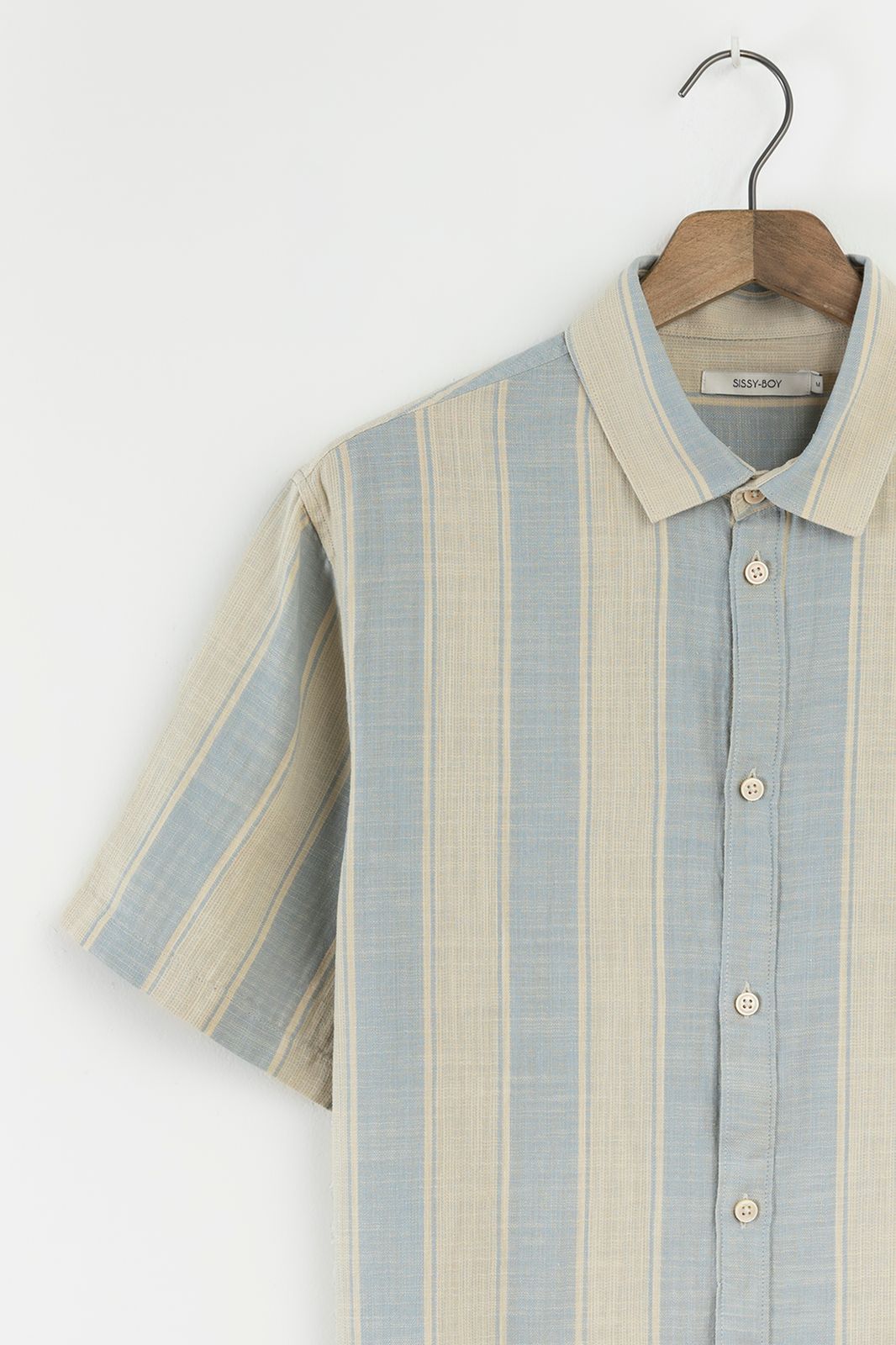 Blauw gestreept overhemd met korte mouwen