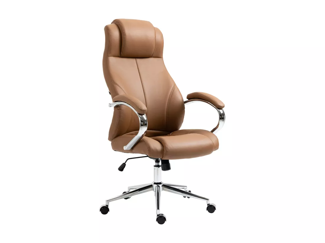 Chaise de bureau - Véritable cuir & Noir - Marron clair - Salford