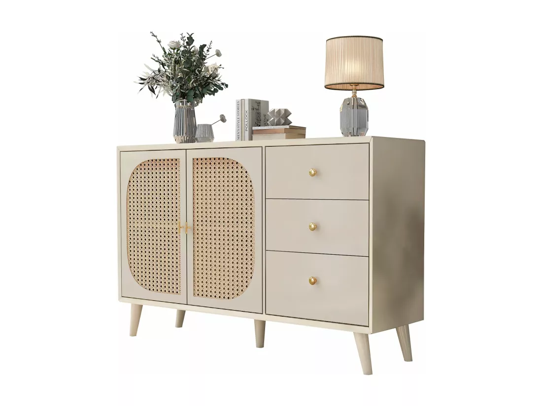 Buffet crème blanc cassé avec portes et tiroirs,d120 cm×h82,5 cm