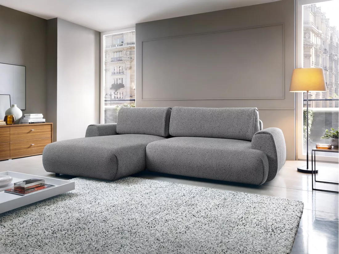 Canapé d'angle gauche convertible en tissu texturé gris MONELIA