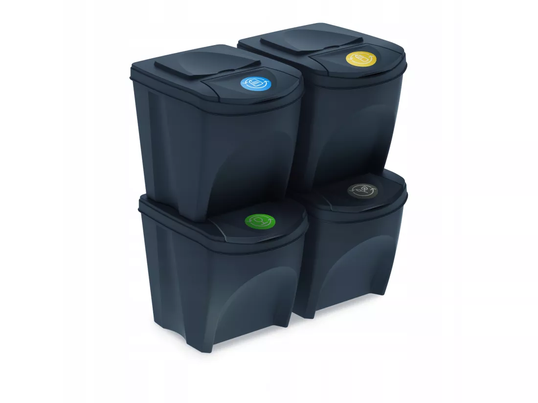 Ensemble de 4 cubes de recyclage 100L Prosperplast Sortibox de couleur anthracite couleur