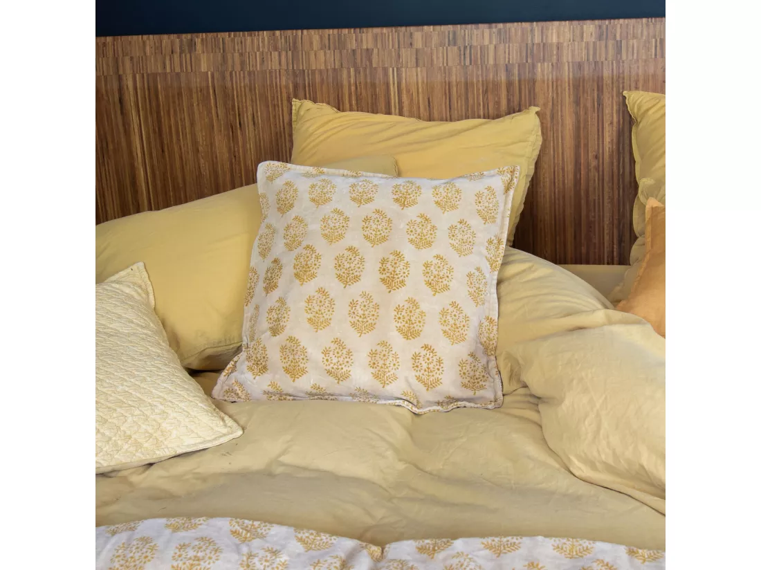 Now's Home - Coussin En Velours Vintage Jaune Avec Imprime 45x45cm Dori