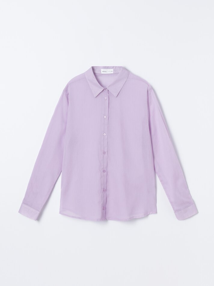 Blusa fluida de manga comprida - Lilás Claro
