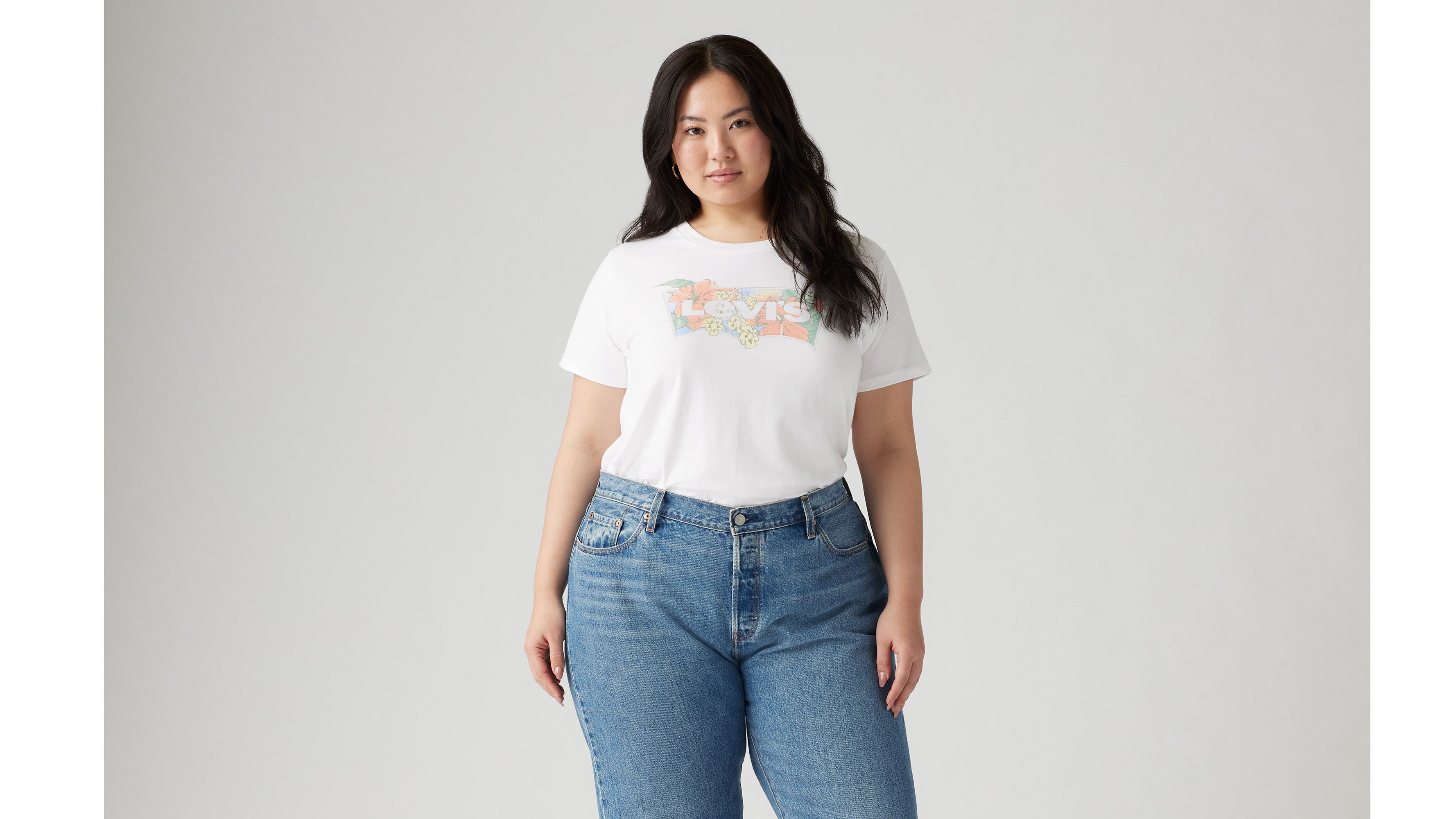 T-shirt Perfect logo (grandes tailles) - Hibiscus Bw Fill Bright White - Blanc