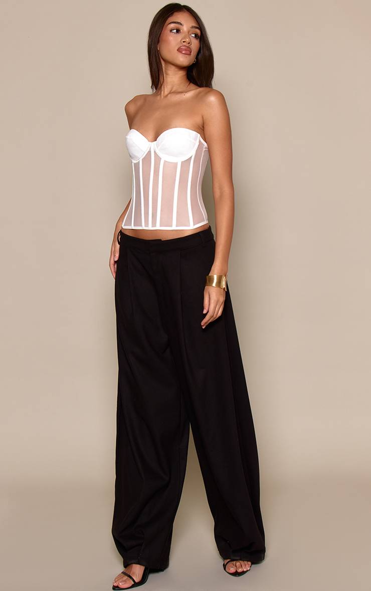 Blanc Corset Structuré En Résille À Lacets