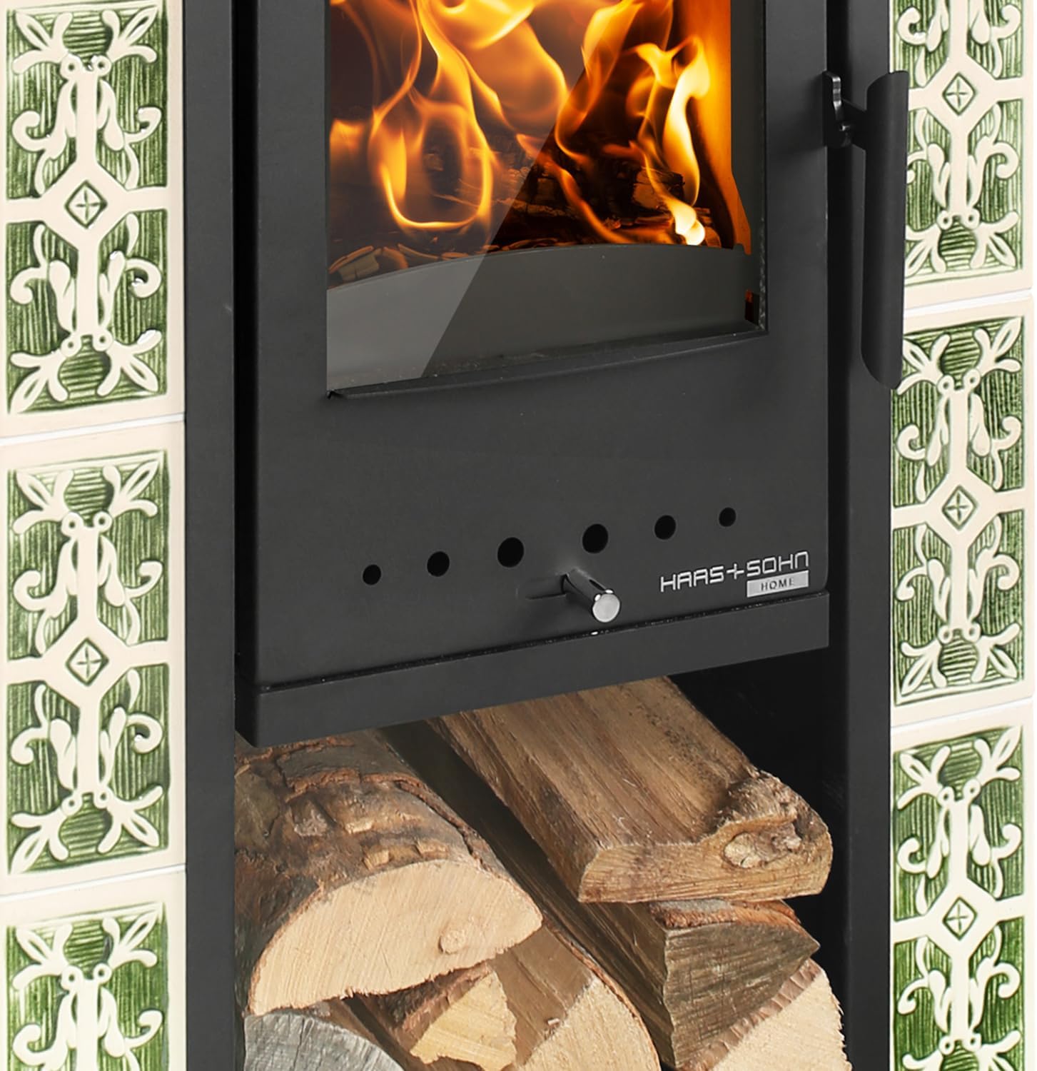 Haas+Sohn | Kaminofen Tirol 343.15-C perl-schwarz/grün-weiß | 6 kW