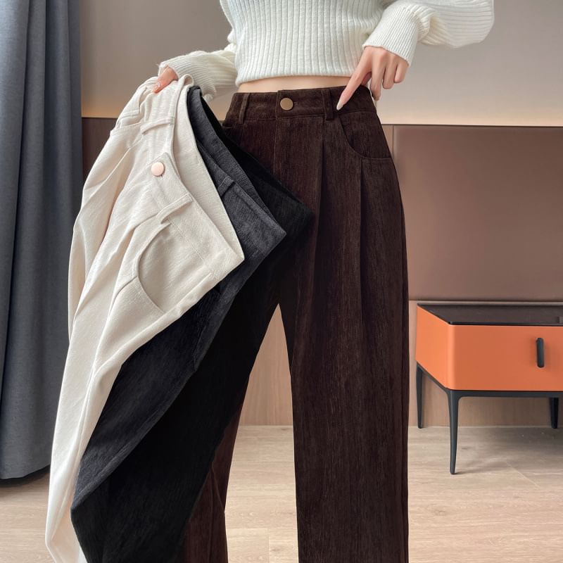 Jaqmine - Hoge taille effen corduroy wijde broek