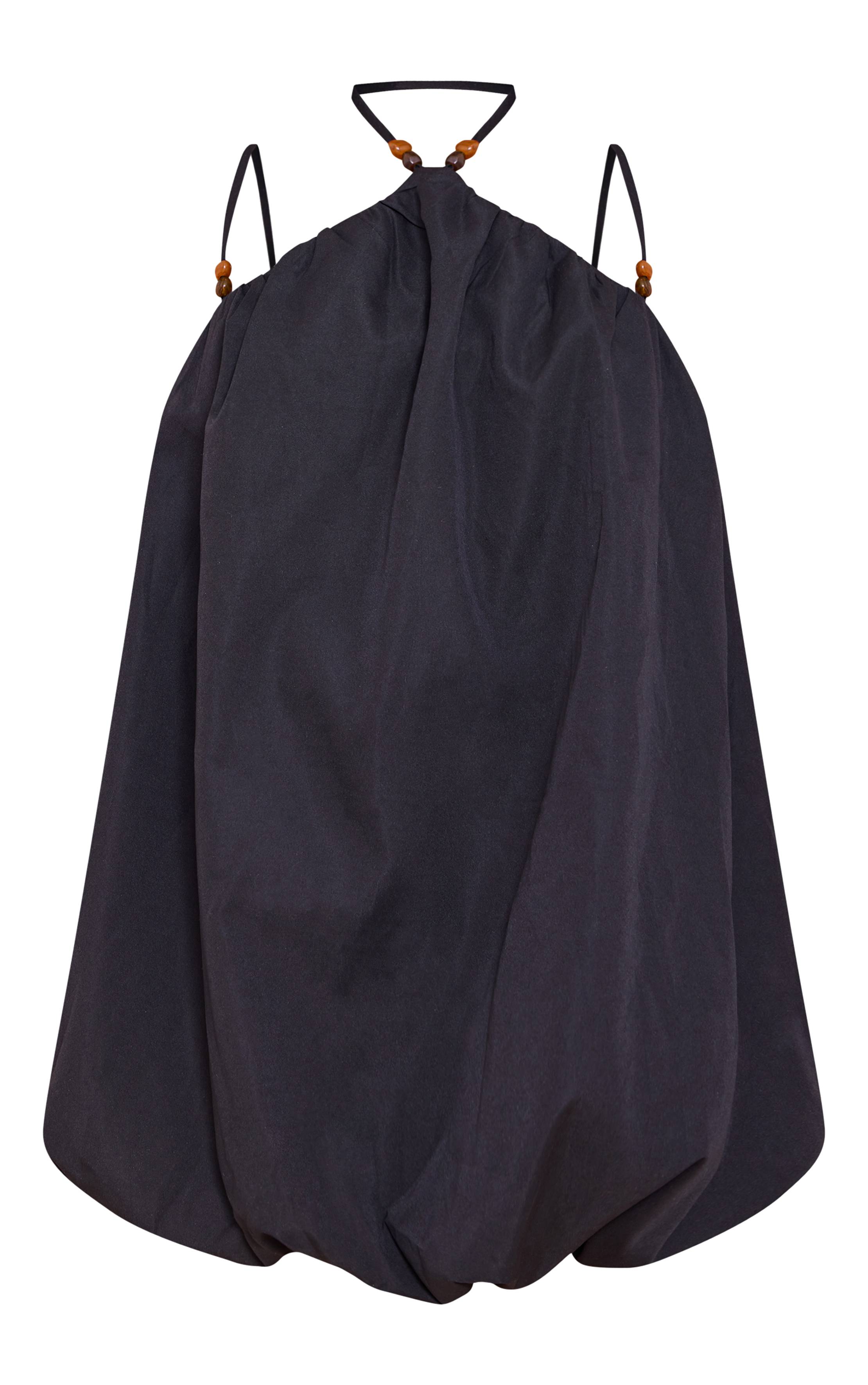 Noir Robe Bouffante À Col Licou Avec Détails Perlés