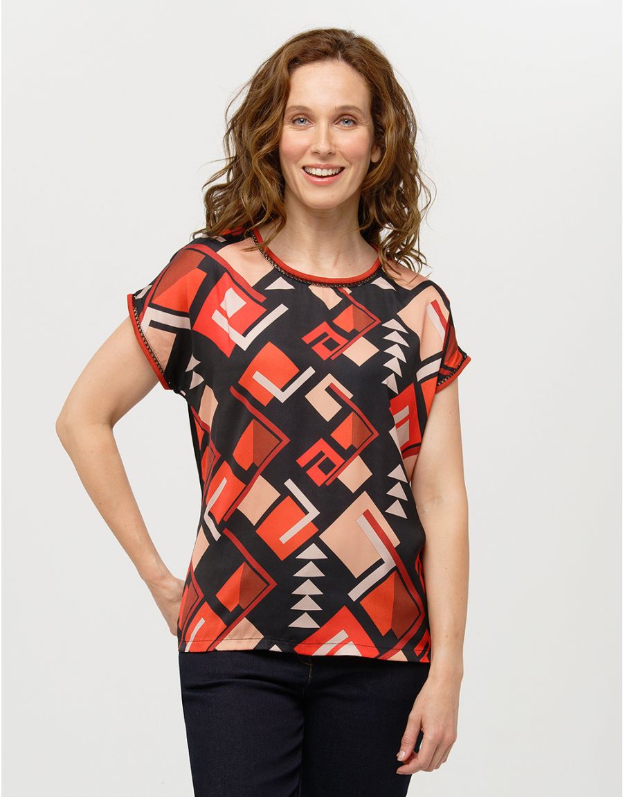 Top fluide motifs oranges