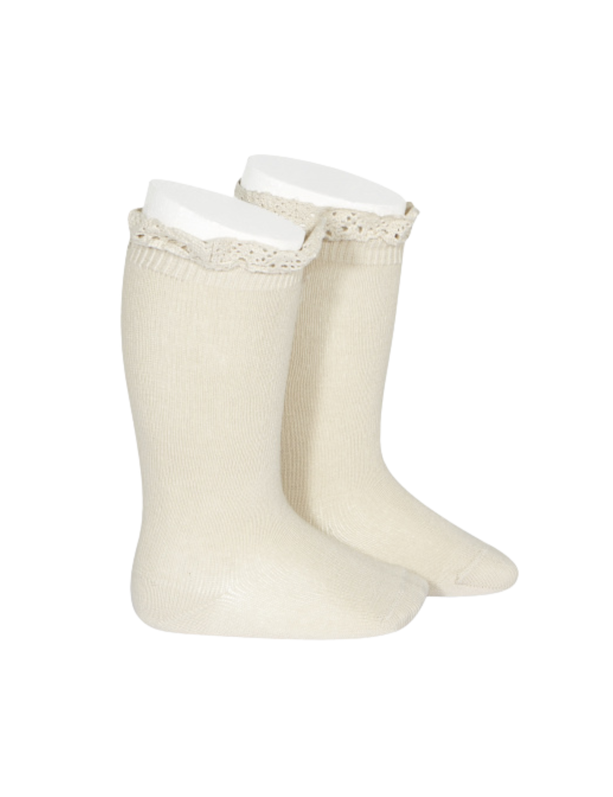 Knee Socks with Lace Edging - Linen