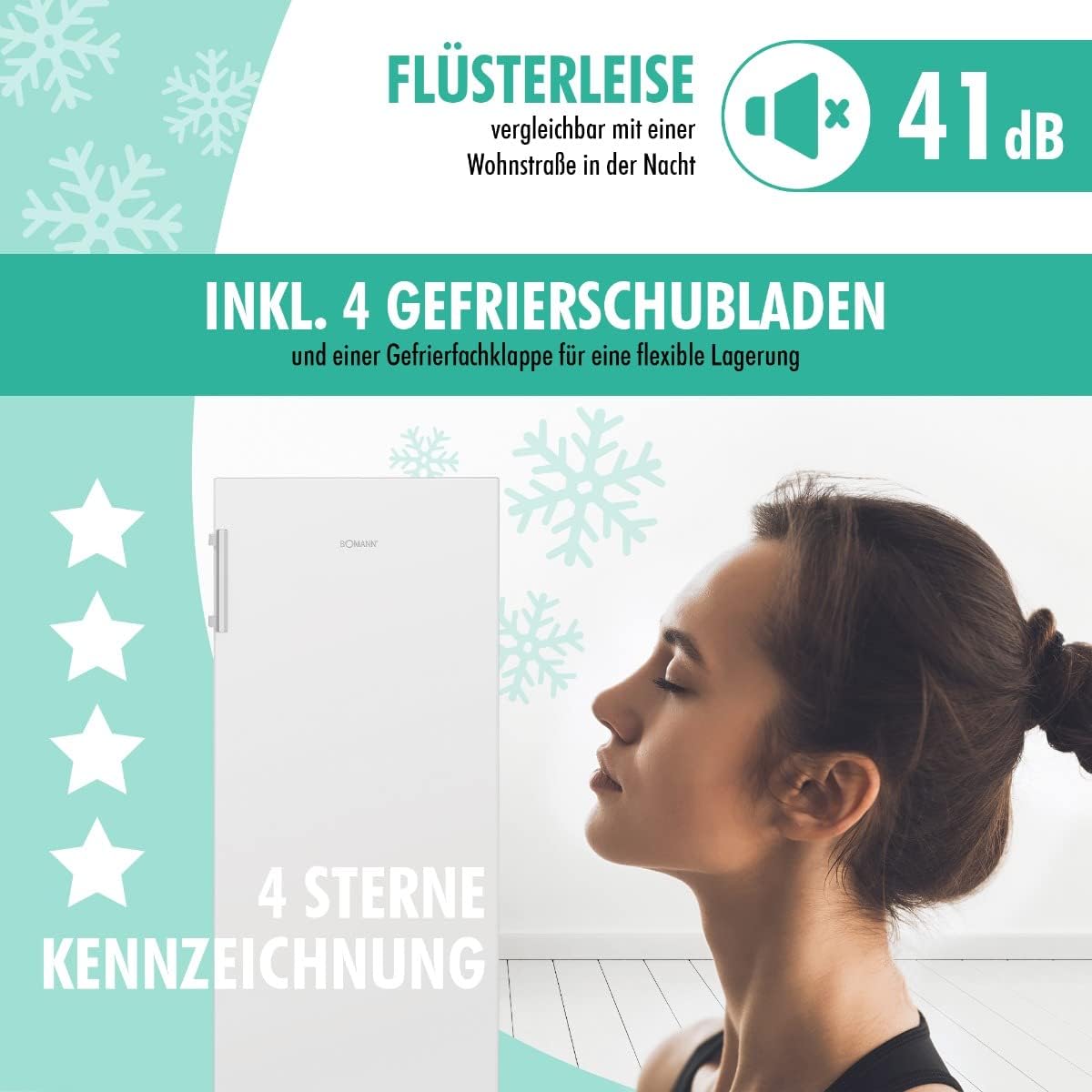 Bomann® Gefrierschrank Nofrost freistehender Tiefkühlschrank 155 Liter Nutzinhalt | No Frost - nie wieder abtauen - Schnellgefrierfunktion u. MultiAirflow-System | Türanschlag wechselbar | GS 7325.1