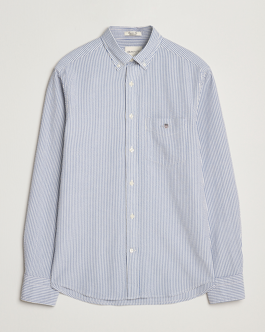 GANT Regular Fit Striped Seersucker Shirt Rich Blue