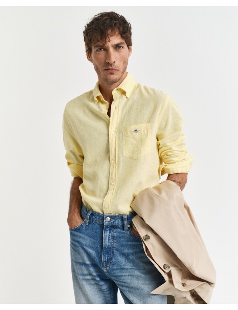 Long Sleeve Linen Shirt Yellow