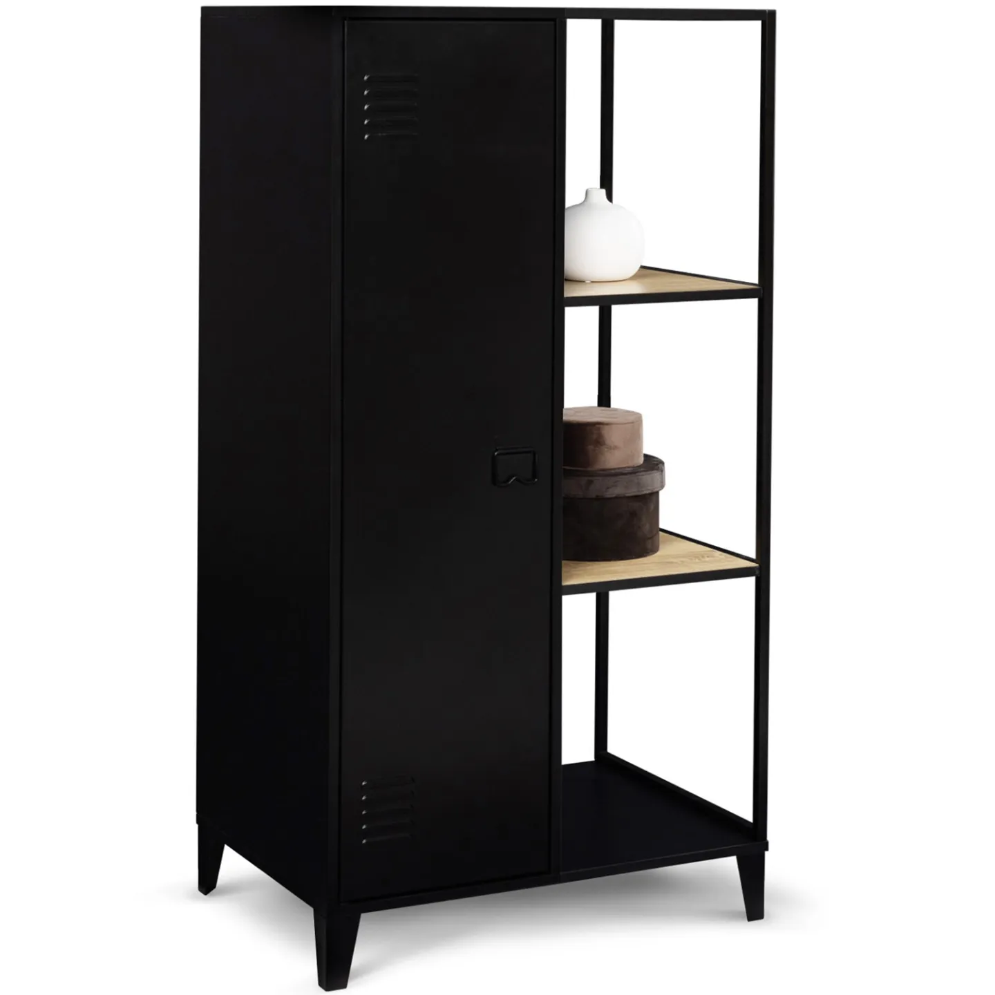 Armoire-étagère penderie ESTER 1 porte métal noir et bois design industriel