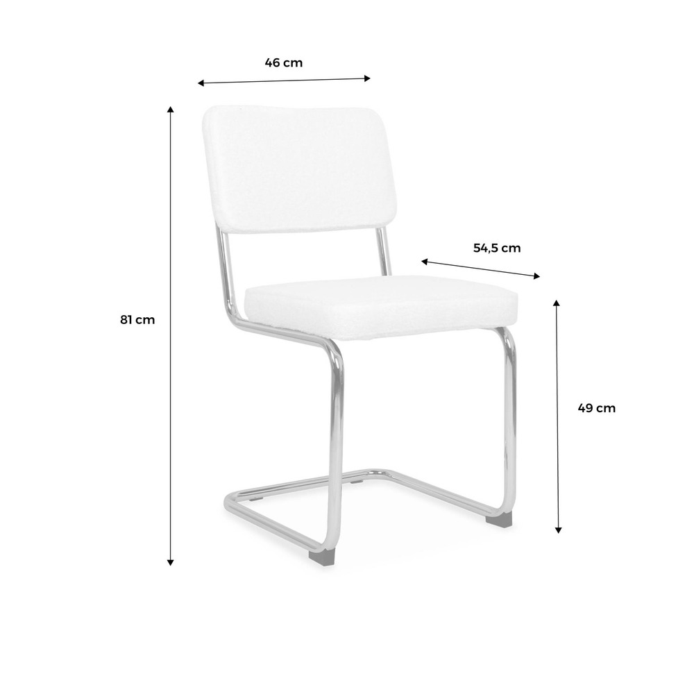 2 chaises cantilever - maja - à bouclettes couleur crème . 46 x 54.5 x 84.5cm