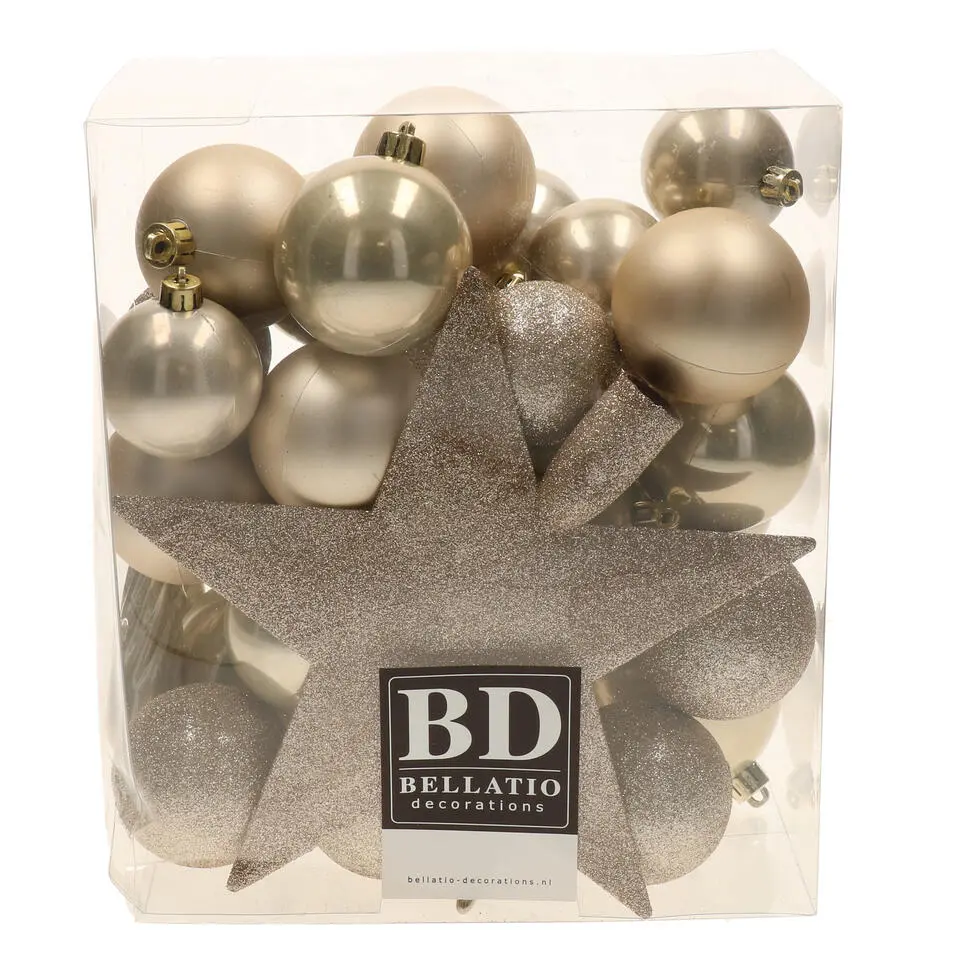 Bellatio Decorations kerstballen - 34-dlg - champagne - kunststof