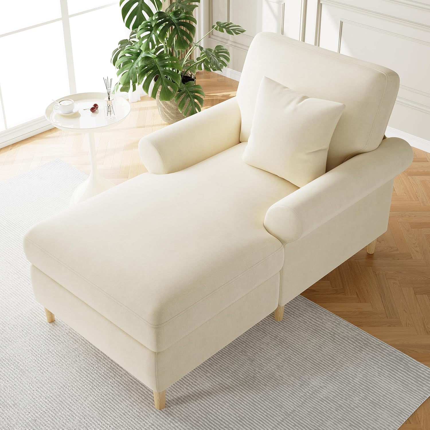 Gepolsterter Relaxsessel, klappbarer Schlafsessel, bequemer Lesesessel, Lounge-Sessel, XXL großer Lesesessel, samtbezogener Lounge-Sessel, Sitzsack für Wohn- und Schlafzimme (Beige)