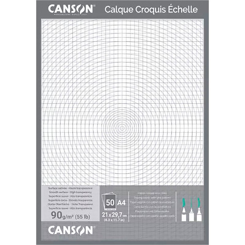 Bloc 50 feuilles Calque, Croquis, Échelle Canson A4 - 90/95 g/m²