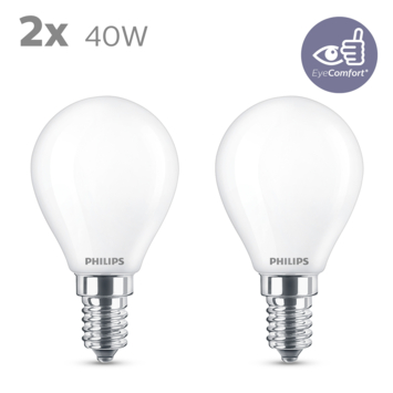 Philips LED kogel E14 40W warm wit licht mat niet dimbaar 2 stuks