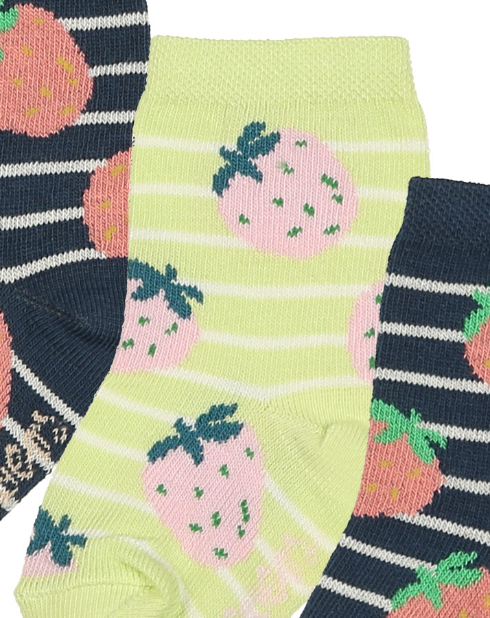 Socken ERDBEEREN 3er-Pack in dunkelblau/limette