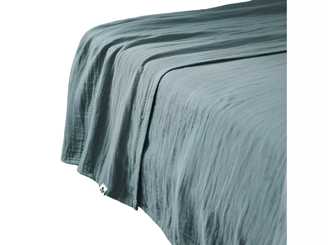 Drap plat 240 x 300 cm en double gaze de coton bleu canard - PEPA