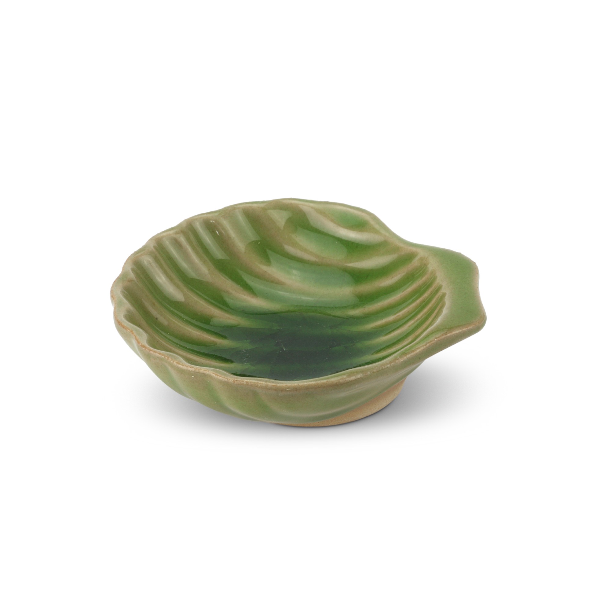 Schale 'Muschel', grün, T 9 cm, B 9 cm, H 2 cm zu 3,50