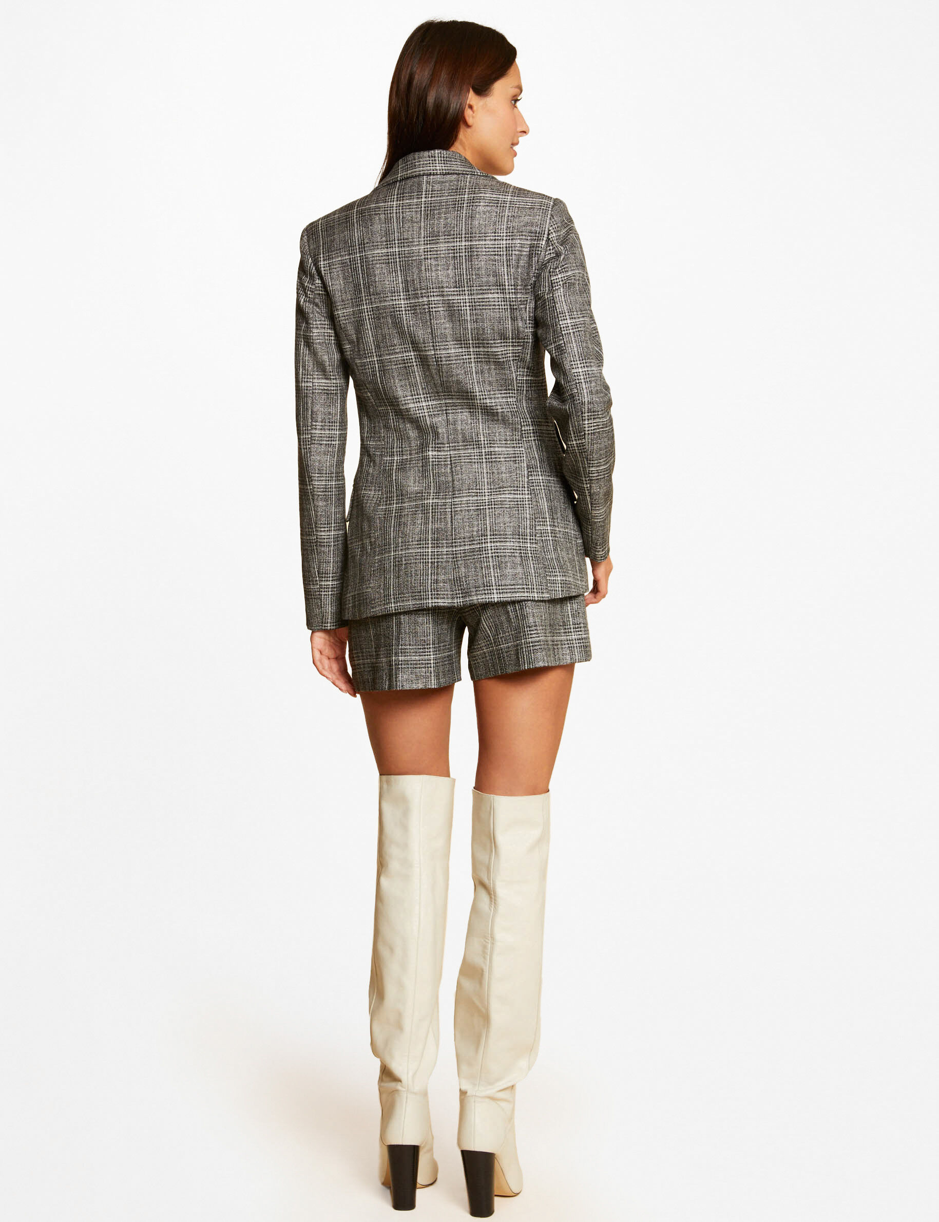 Short city ajusté à carreaux gris moyen femme - gris_moyen