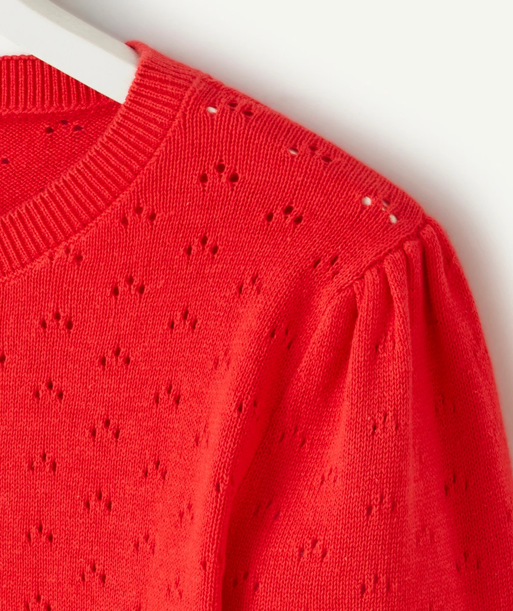 CARDIGAN MANCHES LONGUES FILLE AJOURÉ ROUGE
