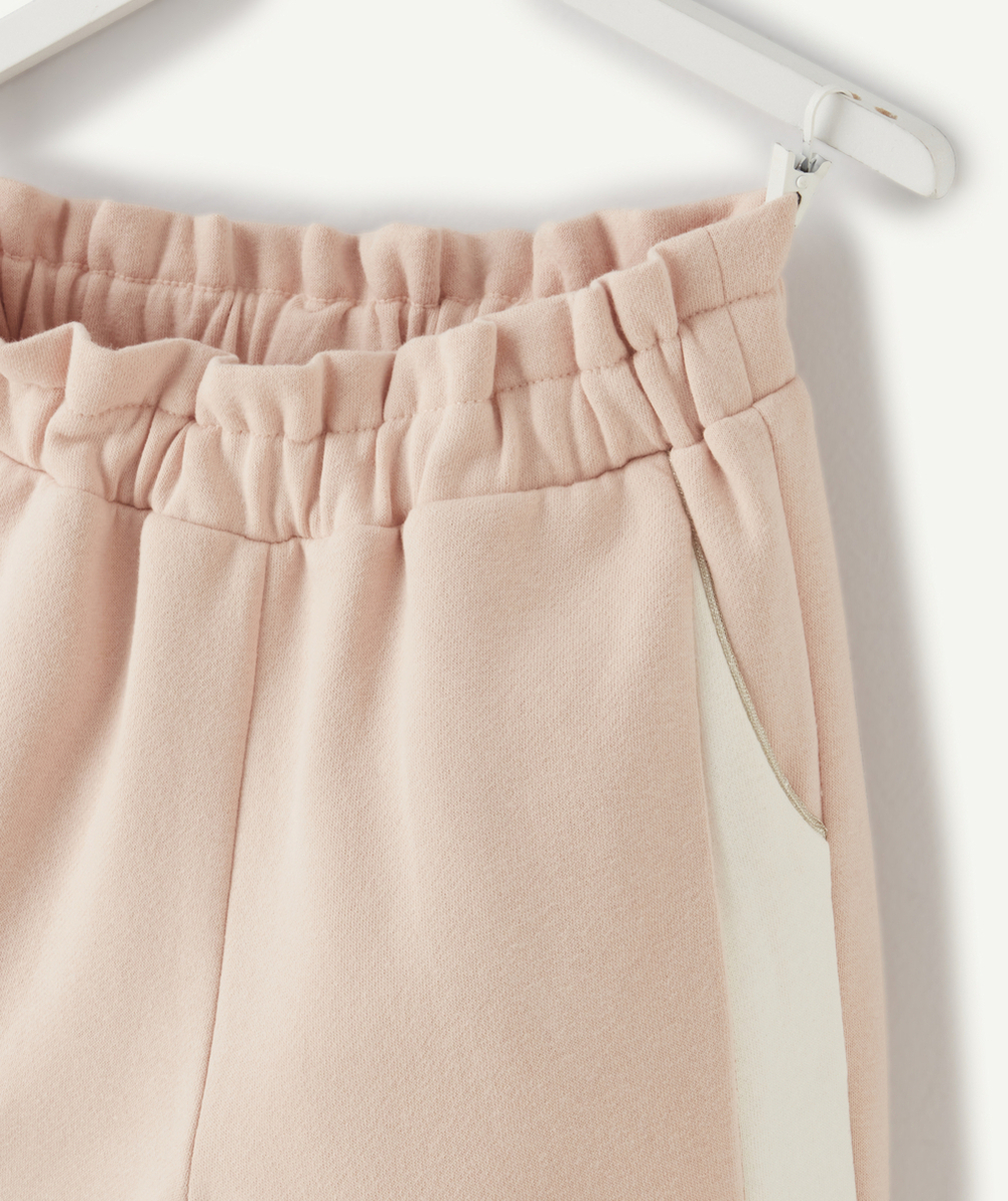 JOGGING FILLE EN COTON RECYCLÉ ROSE AVEC BANDES BLANCHES