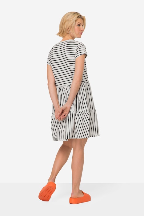 Jersey-Kleid, A-Line, Ringel, Rundhals, Volants, Halbarm, OEKO-TEX Made in Green