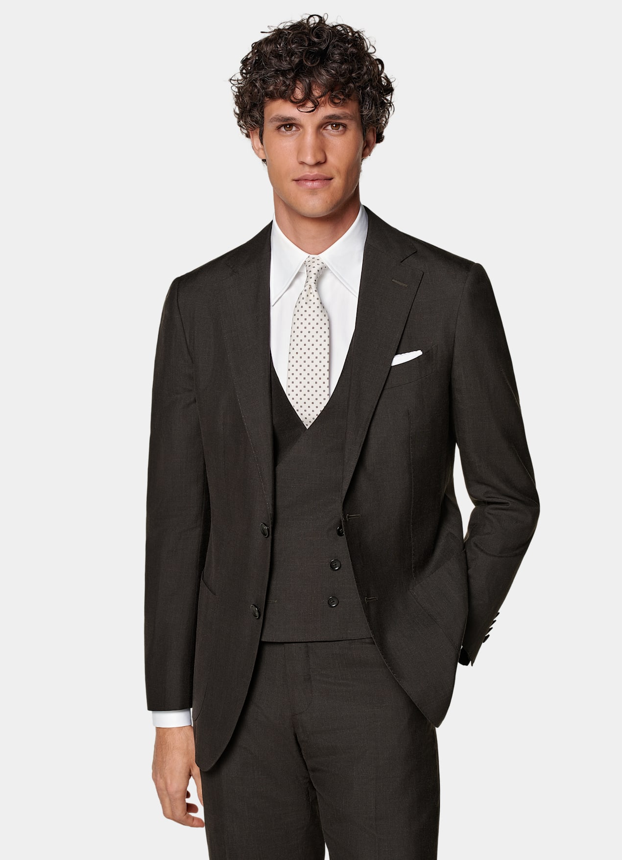 Costume trois pièces Havana coupe Tailored marron foncé