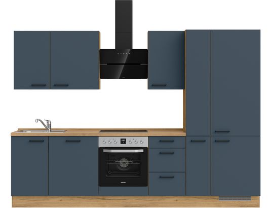 CONCEPT1 - Pack Cuisine Carena 300cm H7 Droite Bleu fjord ultra-mat
