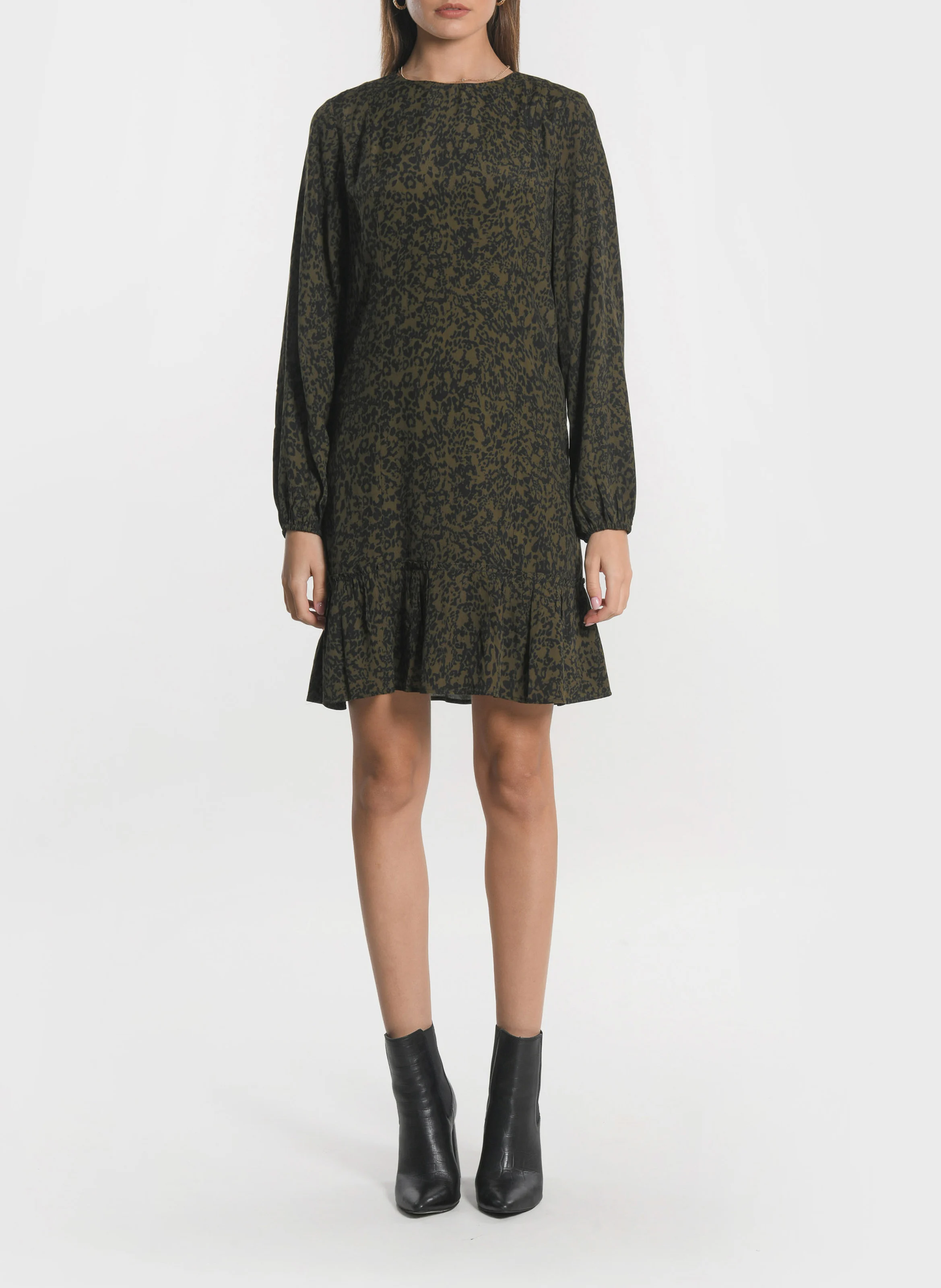 VITTORIA - Robe courte col rond imprimée | Kaki