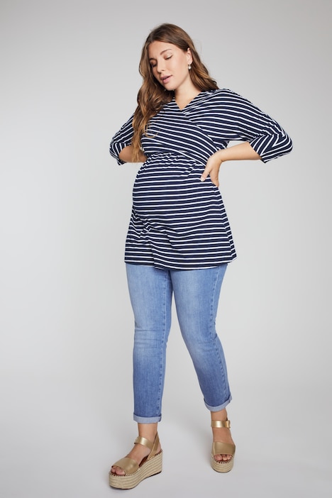 Bellieva-Wickelshirt, V-Ausschnitt, Stilleinsatz, Biobaumwolle, GOTS