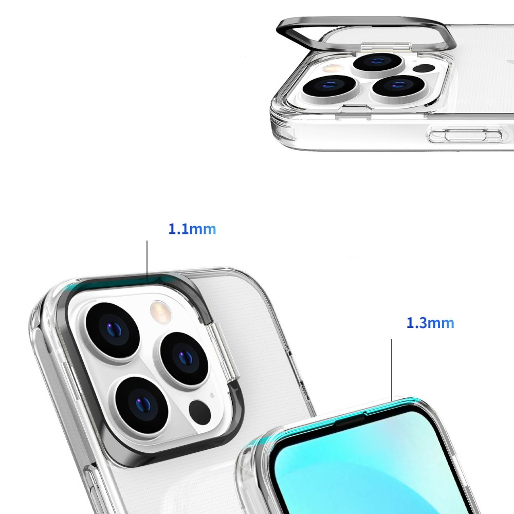 iPhone 14 Pro Max Gummi Case Schutzhülle   Metall Kickstand - Transparent