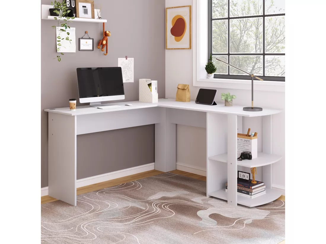 Bureau d'angle blanc-conception en l,d140cm×h75cm