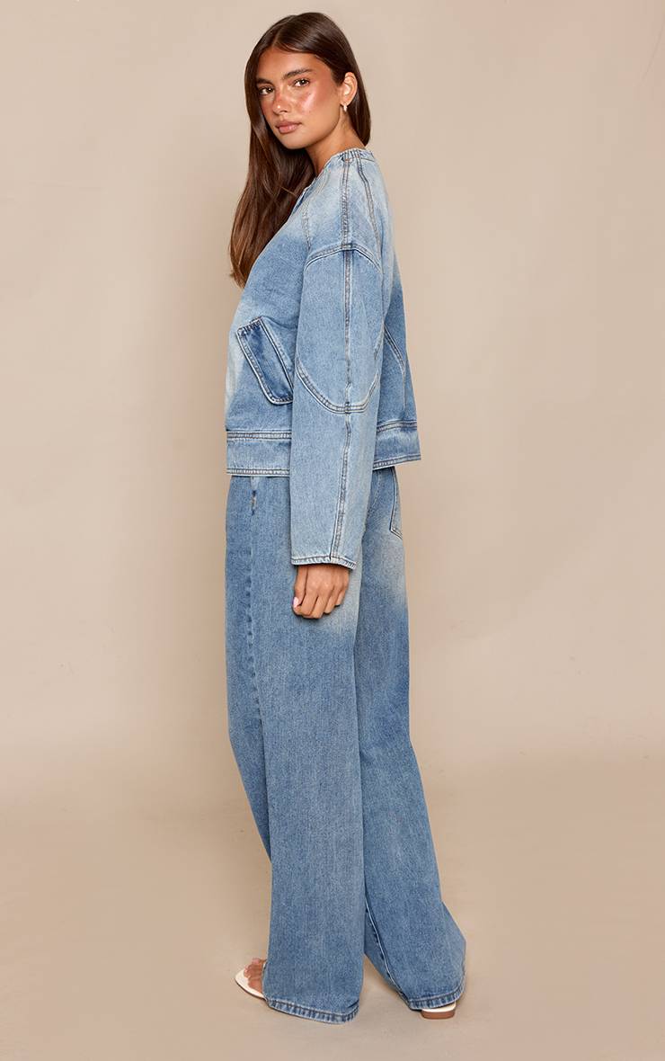 Mid Blue Wash Jean Taille Basse Coupe Large