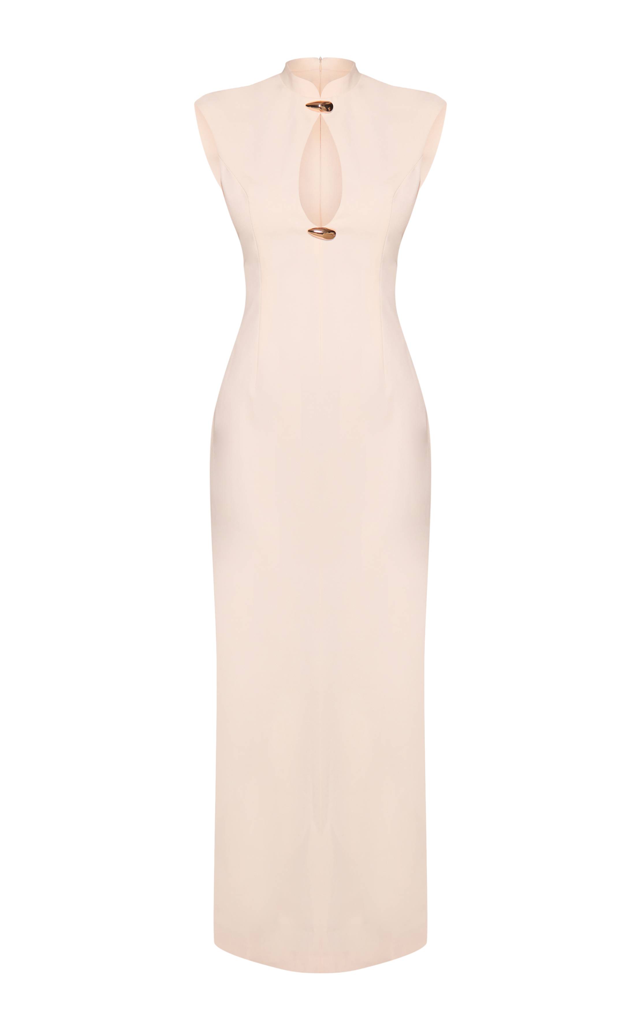 Crème Robe Maxi Ajustée Avec Découpe Goutte D'eau Et Détails Bordés